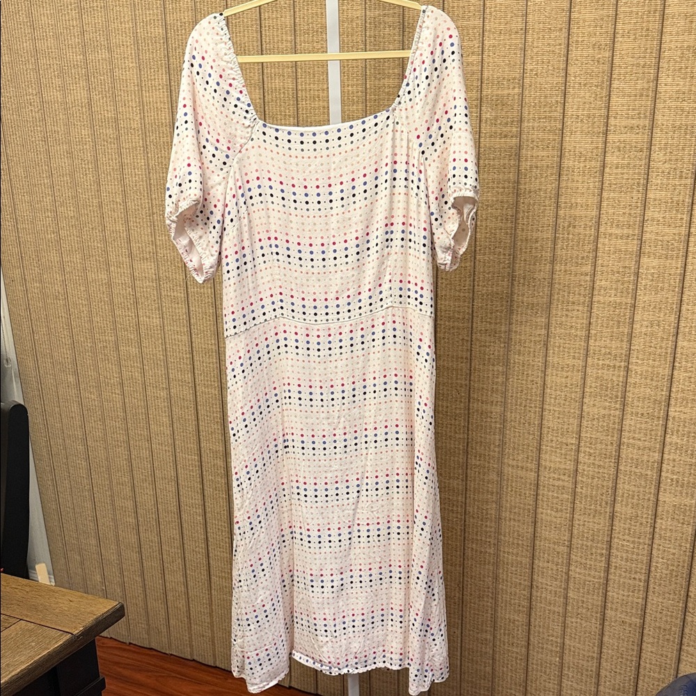 LOFT White Dress with Pink/red and Blue Dots